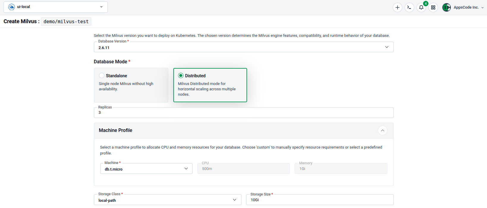Distributed mode selected showing component configuration