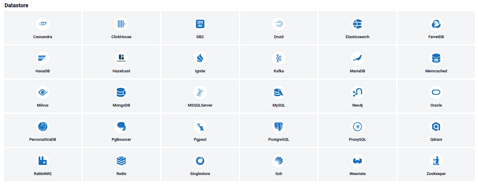 Database type selection grid showing all supported engines